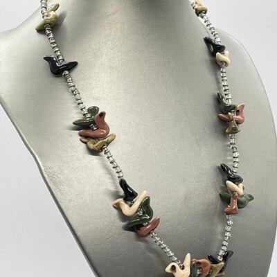 LOT 87: Handcrafted Glazed Ceramic Pottery Beaded Native American Fetish Necklace (22")