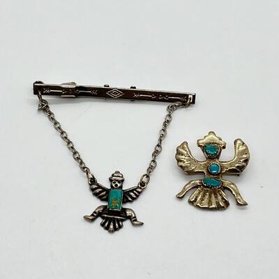 LOT 88: Vintage Navajo Knifewing Diety Collar Pin & Tie Clip