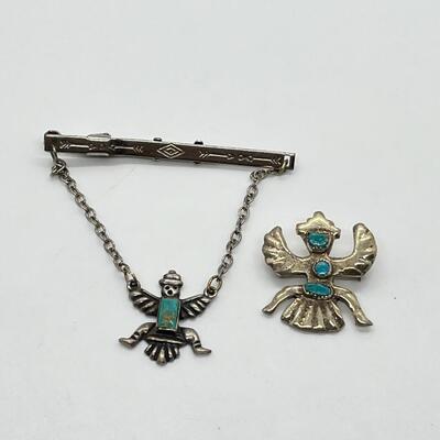 LOT 88: Vintage Navajo Knifewing Diety Collar Pin & Tie Clip
