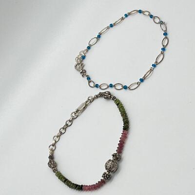 LOT 89: Two Beaded Sterling Silver Ankle Bracelets