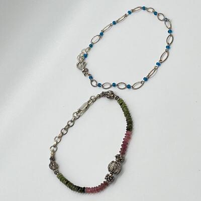 LOT 89: Two Beaded Sterling Silver Ankle Bracelets
