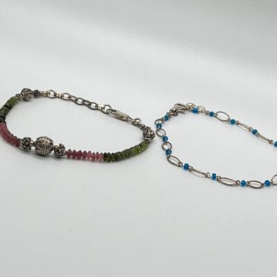 LOT 89: Two Beaded Sterling Silver Ankle Bracelets