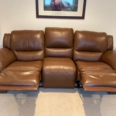 Brown reclining leather sofa