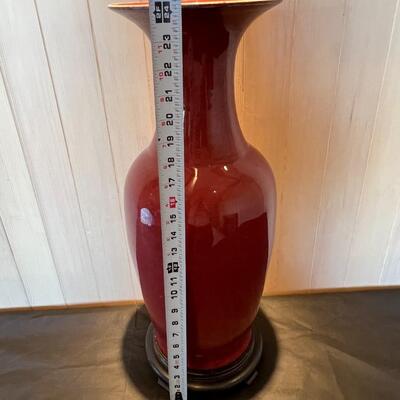 Antique Chinese Oxblood Sang De Boeuf Glazed 24 Inch Tall Porcelain Vase with Base