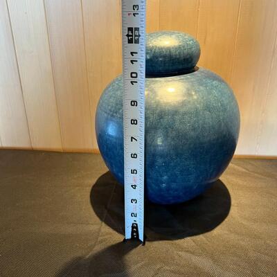 Beautiful Harry Nakamoto Blue Glazed Raku Pottery Ginger Jar Vessel with Lid