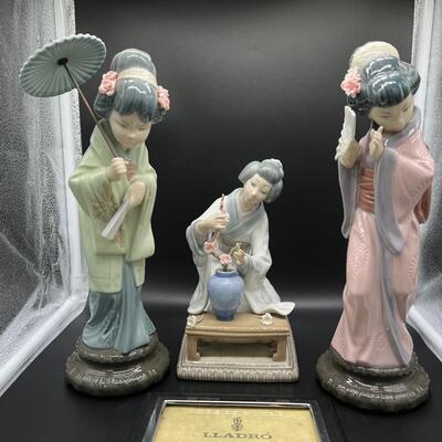 Rare Lot of 3 Porcelain Geishas Hand Signed by Lladro Brother Limited Edition 1980
