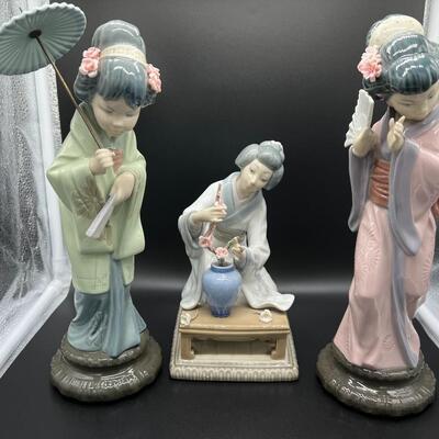 Rare Lot of 3 Porcelain Geishas Hand Signed by Lladro Brother Limited Edition 1980