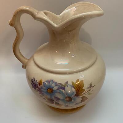 HAEGER ROYAL PITCHER & BOWL PURPLE BLUE FLOWER - 10â€ wide bowl & 8â€ high pitcher