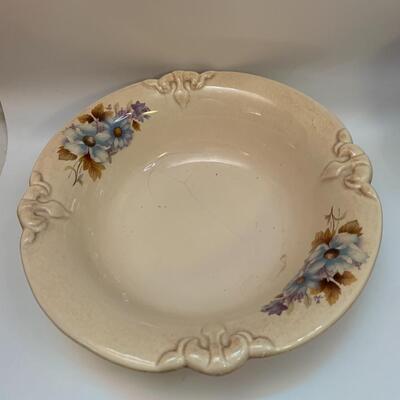 HAEGER ROYAL PITCHER & BOWL PURPLE BLUE FLOWER - 10â€ wide bowl & 8â€ high pitcher