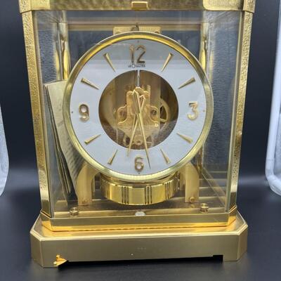 Vintage Le Coultre Atmos VIII Jaeger Gold and Crystal Glass Mantle Clock