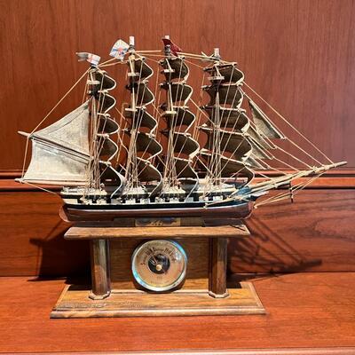 Antique OTA Barometer with British Model Quadruple Masted Sailing Ship