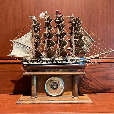 Antique OTA Barometer with British Model Quadruple Masted Sailing Ship
