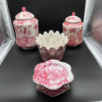 Lot of 4 Gump's Pink Glazed Porcelain from People's Republic of China