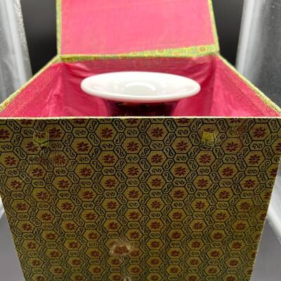 Gorgeous Artisan Glazed Chinese Red and Black Glazed Vase in Original Vintage Box