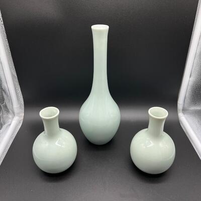 Lot of 3 Vintage Gump's Japanese Pale Green Celadon Glazed Vases
