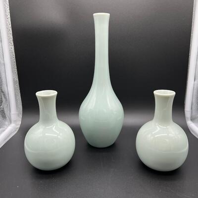 Lot of 3 Vintage Gump's Japanese Pale Green Celadon Glazed Vases