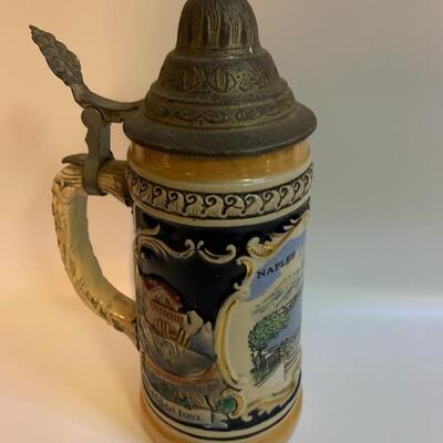 Vintage Ceramic Lidded Stein 9â€ tall x 4â€ wide approx