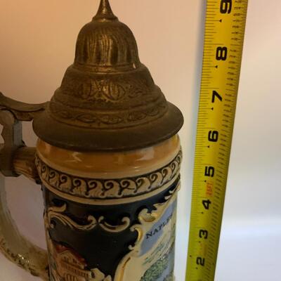Vintage Ceramic Lidded Stein 9â€ tall x 4â€ wide approx