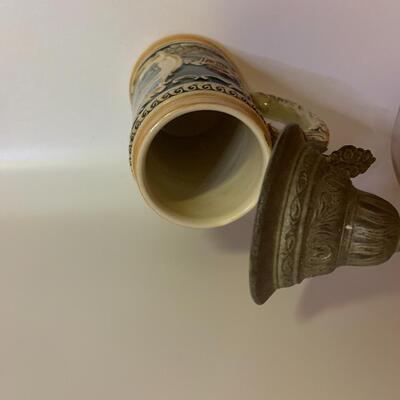 Vintage Ceramic Lidded Stein 9â€ tall x 4â€ wide approx
