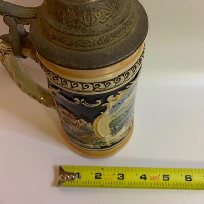 Vintage Ceramic Lidded Stein 9â€ tall x 4â€ wide approx