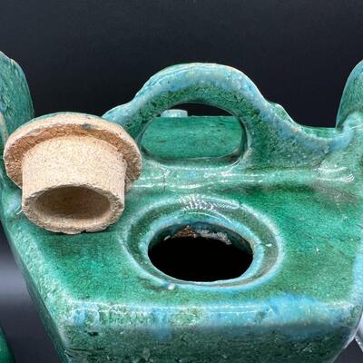 Antique Jade Green Glazed Chinese Ceramic Pottery Teapot and Cup