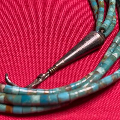 Heirloom Native American Turquoise barrel bead 4 strand 24