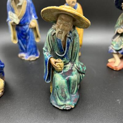 Lot of 10 Antique and Vintage Chinese Mud Men Clay Figurines