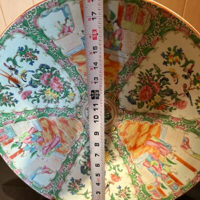 Large Antique Chinese Hand Painted Glazed Ceramic Porcelain Plate