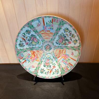 Large Antique Chinese Hand Painted Glazed Ceramic Porcelain Plate