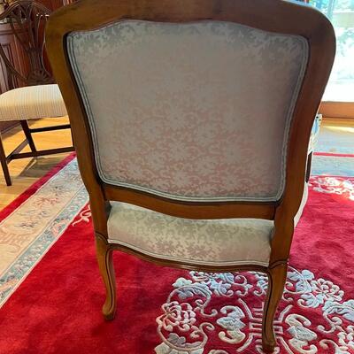 Beautiful Antique Wood Armchair with Cream Fabric