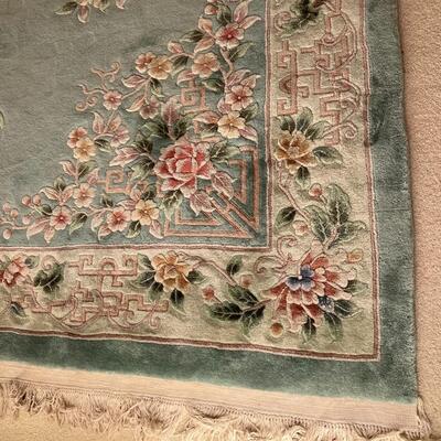 Beautiful 9 x 12 ft Light Blue and Cream Floral Motif 100% Wool Hand Knotted Area Rug