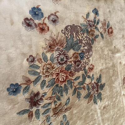 Large 10 x 16 ft MER Hand Knotted 100% Wool Cream and Floral Motif Area Rug