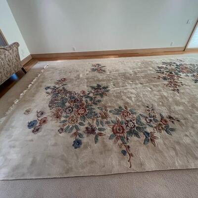 Large 10 x 16 ft MER Hand Knotted 100% Wool Cream and Floral Motif Area Rug