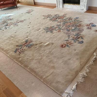 Large 10 x 16 ft MER Hand Knotted 100% Wool Cream and Floral Motif Area Rug