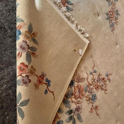 Large 10 x 16 ft MER Hand Knotted 100% Wool Cream and Floral Motif Area Rug