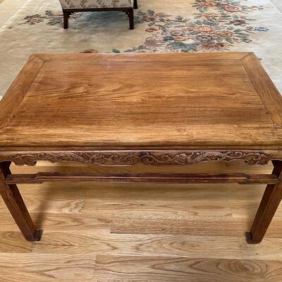 Antique Rectangular Wood End Table with Carved Details