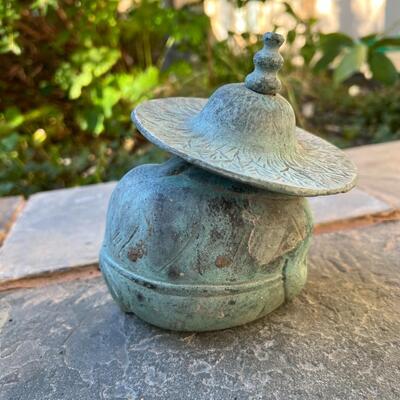 Small Cast Iron Asian Outdoor Garden Gnome Wiseman Statue