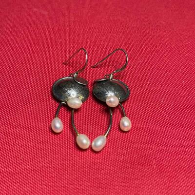 Sterling and river pearl earrings