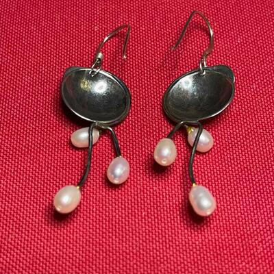 Sterling and river pearl earrings