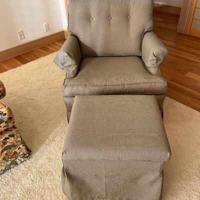 Vintage Grey Fabric Armchair and Ottoman