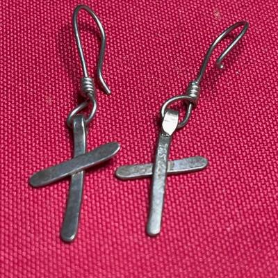 .925 Cross earrings / handmade / stamped by maker