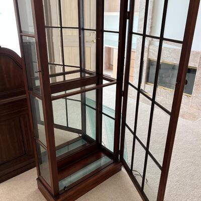 Tall Fruitwood Union-National Inc Fine Furniture Wood and Glass Lighted Display Cabinet
