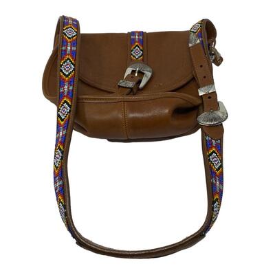 Vintage Brown Shoulder Bag with Beaded Strap