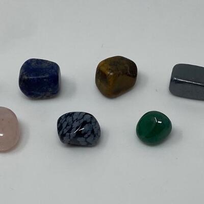 Collection of Tumbled and Polished Jasper, Green Chalcedony, Sodalite, Agate, Rose Quartz, Amethyst, Snowflake Obsidian, Tiger's Eye, and...