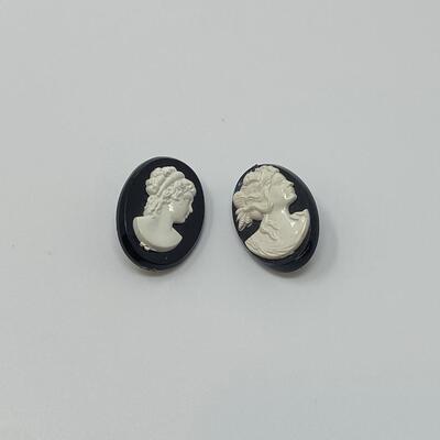 Two Black Carved Cameo Pins/Brooches