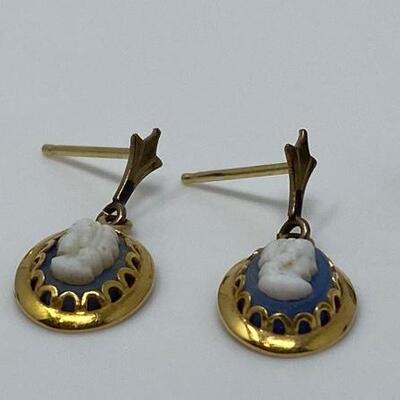 Pair of Cameo Dangle Earrings, Single Cameo Earrings, and One 14KT Gold Backing