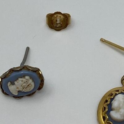 Pair of Cameo Dangle Earrings, Single Cameo Earrings, and One 14KT Gold Backing