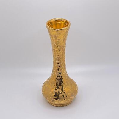 Vintage Dixon Art Studios Weeping Gold; 22kt Gold-Dipped/Painted Bud Vase 6.25â€T