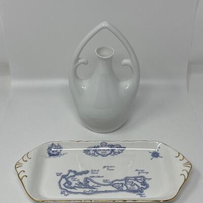 Vintage White Vessel and Decorative Plate