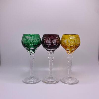 Three Minature Cut to Clear Crystal Hungarian Crystal Goblets